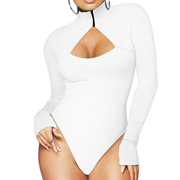 Ysranlr Women's Long Sleeve Bodysuit Zipper Turtleneck Jumpsuit Leotard Top Bodycon Stretchy Romper