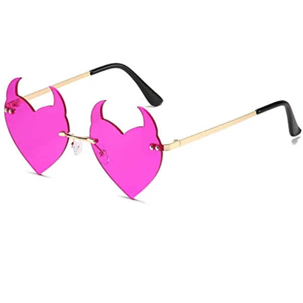 BAWUYI Devil Horns Sunglasses for Women Men Fire Flame Demon Shaped Glasses Metal Frameless Prom Party Halloween Accessories