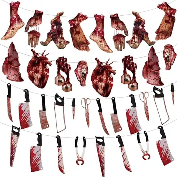 Halloween Decorations Party Banners, Horror Movie Themed Birthday Garland Set, Scary Decor Indoor Supplies