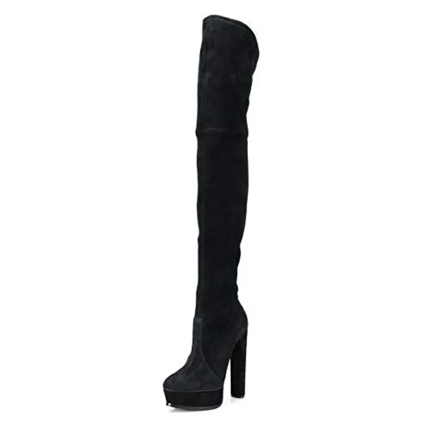 FSJ Sexy Thigh High Long Boots Over The Knee Platform Thick High Heel Stretch Shoes Size 4-15 US
