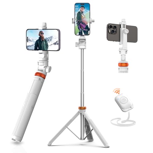 EUCOS 62" Tripod for Phone, Newest Selfie Stick Tripod with Remote & Lightweight Phone Tripod, Solidest Portable Cell Phone Tripod, Compatible with iPhone/Android [White] - Mineral White