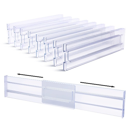 Vtopmart 8 Pack Drawer Dividers, Adjustable 3.2 High Expandable from 12.2-21.4 Kitchen Drawer Organiser, Clear Plastic Draw Organiser for Clothing, Kitchen Utensils and Office Storage