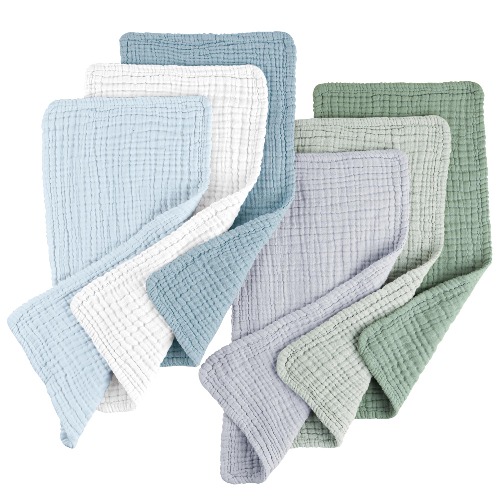 Konssy Muslin Baby Burp Cloths Sets for Unisex- 6 Pack Large 100% Cotton Burping Clothes for Newborn，Baby Girls and Boys (Blue) - Blue