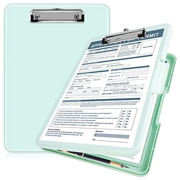 ANZNKU Clipboard with Storage 13.3x9.6 inches, Plastic Storage Clipboard with Side Opening, High Capacity Nursing Clipboard Foldable, Letter Size Smooth Writing for Work, Study(Light Green)