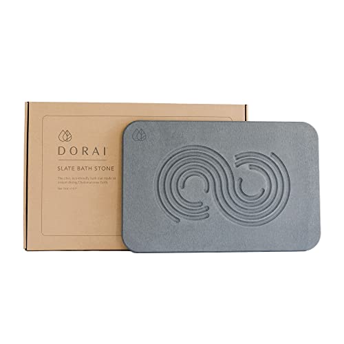 Dorai Home Bath Stone – Luxury Stone Bath Mat – Instantly Removes Water – Non-Slip Surface – Modern and Stylish Design – Rubberized Bottom Pad – Zen Slate - Zen Slate