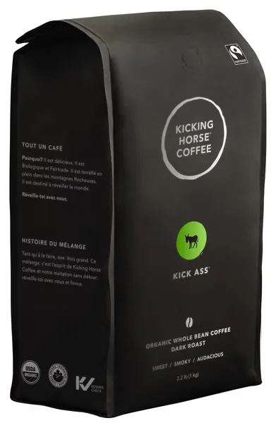 Kicking Horse Coffee, Kick Ass, Dark Roast, Whole Bean, 1 kg - Certified Organic, Fairtrade, Kosher Coffee