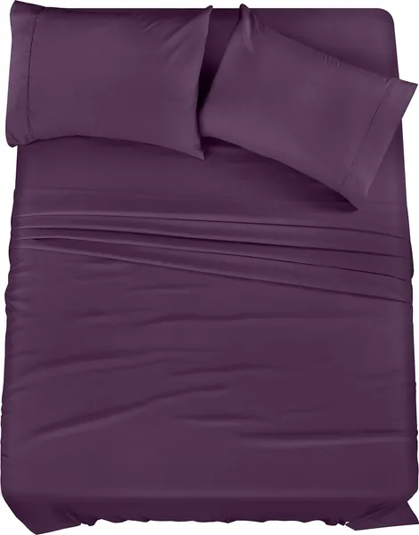 Utopia Bedding Bed Sheet Set - 4 Piece Queen Bedding - Soft Brushed Microfiber Fabric - Shrinkage & Fade Resistant - Easy Care (Queen, Purple)