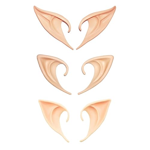 Secaden 3 Styles Elf Ears Cosplay Fairy Pixie Ears Soft Pointed Elven Ear Anime Party Dress Up Costume Accessories - 3 Styles