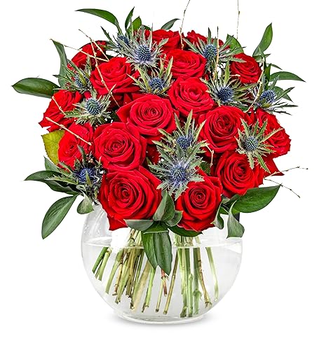 Luxury Red Roses - Next Day Prime Delivery - Red Roses bouquet surrounded by the Finest Foliage with Golden Orbits - A Stunning Gift for Any Occasion - Brighten someone's day with flowers (Large) - Large
