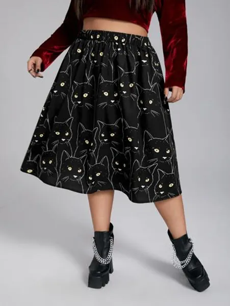 Plus High Waist Cat Skirt