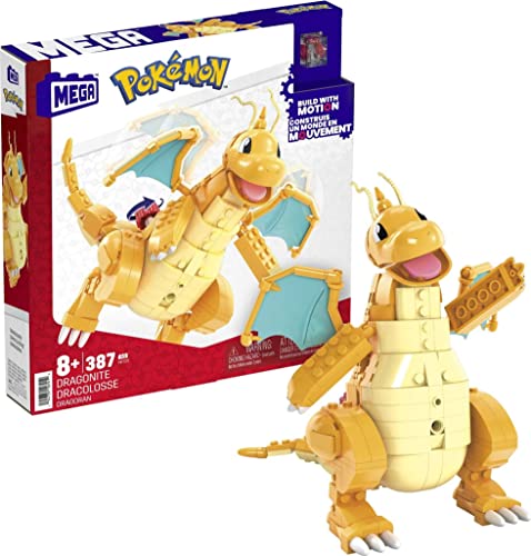 MEGA Pokémon Building Toys Set Dragonite with 388 Pieces, Articulated and Poseable with Motion, 7 Inches Tall, for Kids - Dragonite