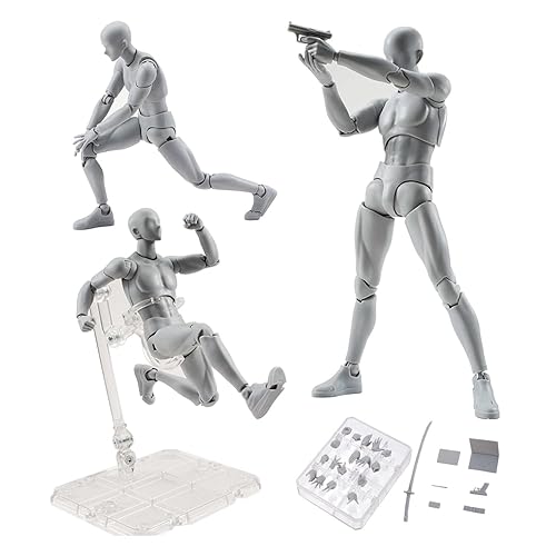 Artists Manikin Action Figure Drawing Model,Figure Model for Sketching, Painting, Drawing, Human Mannequin Body Kun Doll Male Action Figure DX Set (Grey,Male) - Grey High Male