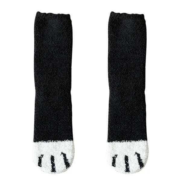 Kawaii Warm Cat Paw Fuzzy Socks - 1 Pair / Black