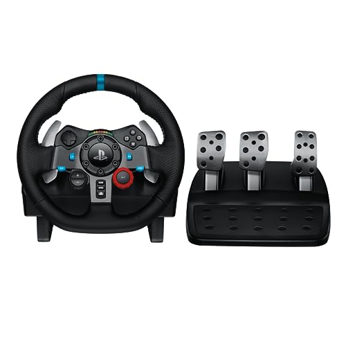 Logitech G G29 Driving Force Racing Wheel und Bodenpedale, Real Force Feedback, Edelstahl-Schalthebel am Lenkrad, Leder-Lenkradbezug für XPS5, PS4, PC, Mac, Schwarz - G29 | G920 - PlayStation | PC