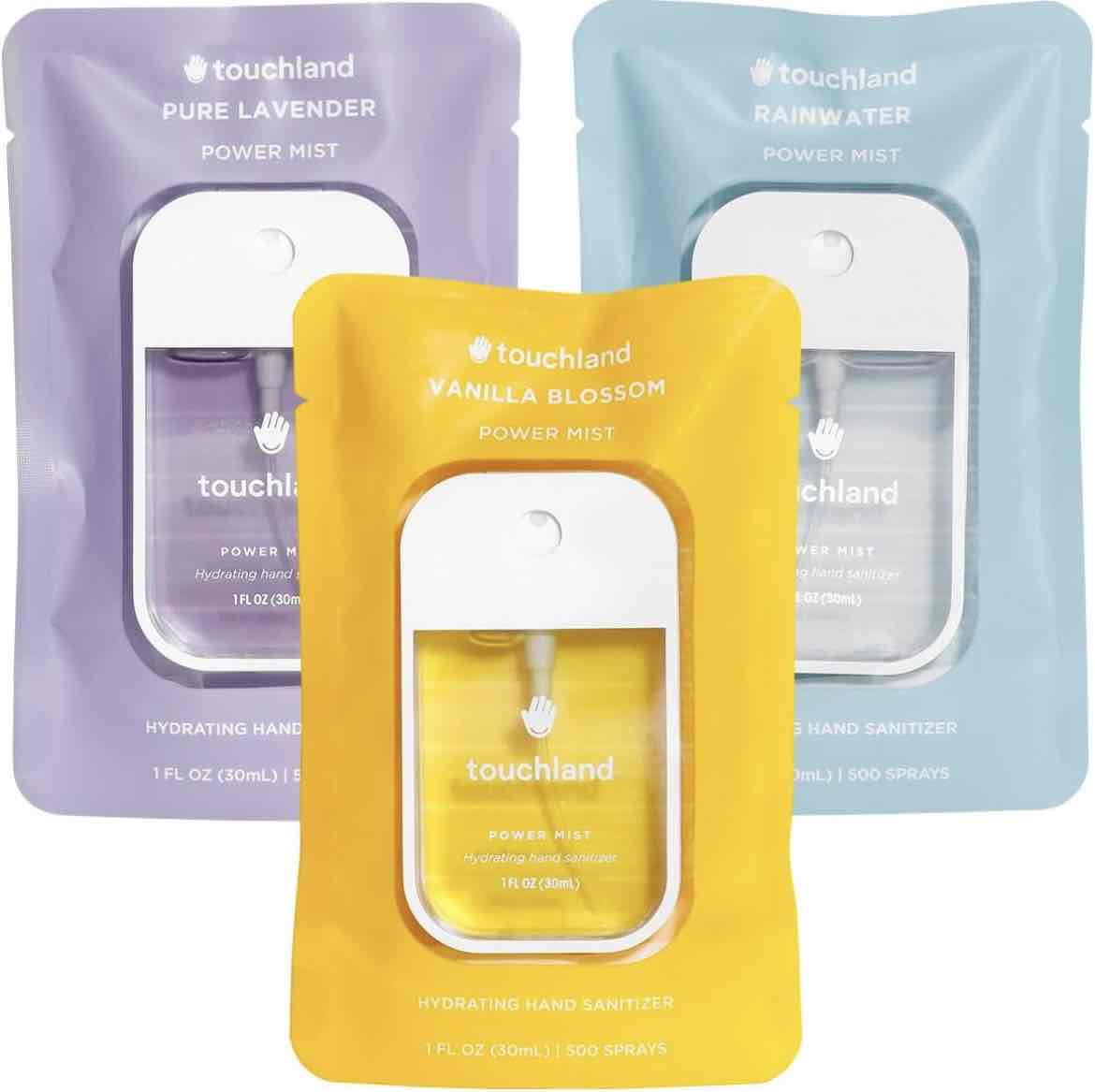 Touchland Power Mist Hydrating Hand Sanitizer Spray, BLOSSOM 3-Pack (Lavender, Vanilla, Rainwater), 500-Sprays each, 1Fl Oz Travel Size (Set of 3)