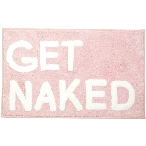 Pink Get Naked Rug - Shower Curtain Set - Funny Peach Bathroom Decor Signs Rugs - Cute Fun Bath Mat - Blush Pink Bathroom Accessories - Washable - 31.5 x 20