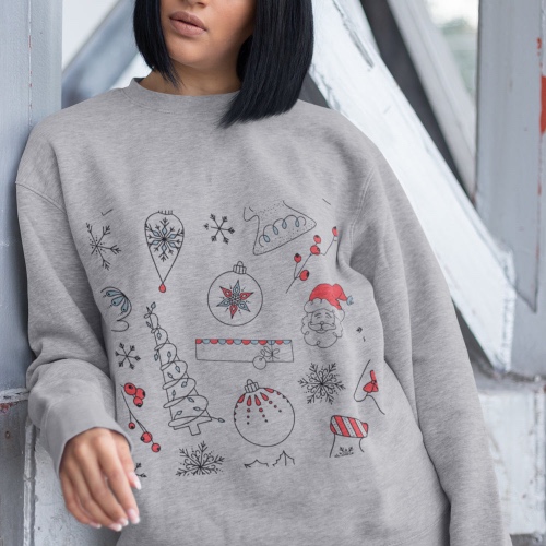 Womens Christmas Theme Sweatshirt - Sport Grey / L