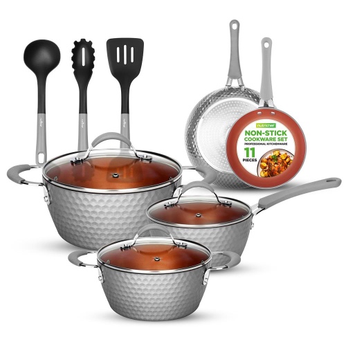 Kitchenware Pots & Pans Set - Stylish Kitchen Cookware With Elegant Diamond Pattern, Non-Stick (11-Piece Set)