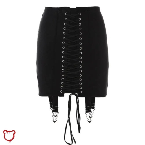 Black Lace Up Skirt - Black / M
