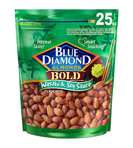 Blue Diamond Almonds Wasabi & Soy Sauce Flavored Snack Nuts, 25 Oz Resealable Bag (Pack of 1) - Wasabi and Soy - 1.56 Pound (Pack of 1)