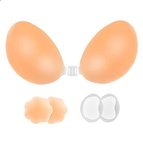 lalaWing Adhesive Stick Bra Sticky Invisible Bra for Women,Silicone Strapless Bra Backless Breast Bra with Nipple Cover