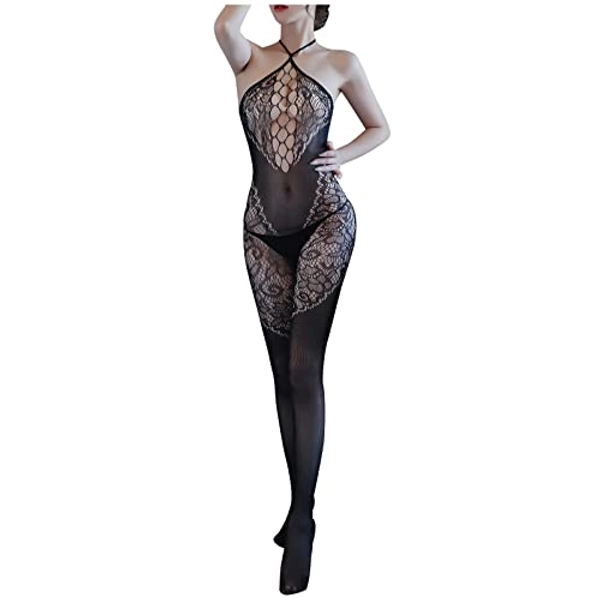 CofeeMO Sexy Fishnet Teddy Lingerie for Women Bodysuits Mesh Sheer Stocking One Piece Hollow See-Through Transparent Jumpsuit