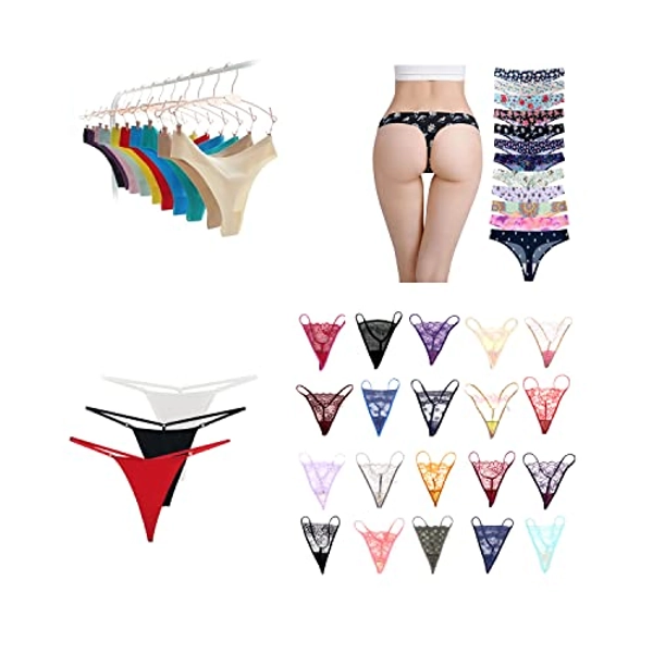 AMZIRAN Varieties of Women Thong Pack Lacy Tanga G-String Bikini Underwear Panties