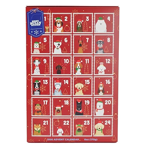 Best Bully Sticks 2024 Dog Advent Calendar with Dog Treats - 24 Days of Joy - All-Natural Chicken & Beef Treats & Chews - Healthy Dog Treats in Holiday Dog Gift Box for Pets