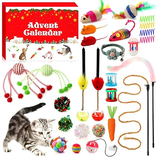 GWAHSA Cat Advent Calendar 2024, 24 Days Christmas Countdown Calendar with Assorted Interactive Cat Toys for Indoor Kitten Cats Pet Surprise Xmas Gifts for Cat Lovers Women