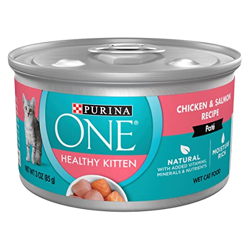 Purina ONE Grain Free, Natural Pate Wet Kitten Food, Healthy Kitten Chicken & Salmon Recipe - (Pack of 24) 3 oz. Pull-Top Cans - Chicken & Salmon - 3 Ounce (Pack of 24)