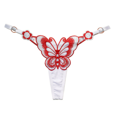 Sultry Butterfly Embroidered T-string Panty - White / S