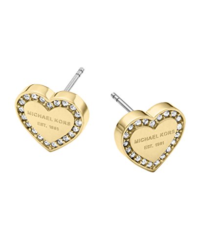 Michael Kors Women's Stainless Steel Heart Shaped Stud Earrings With Crystal Accents - GOLD ETCHED HEART