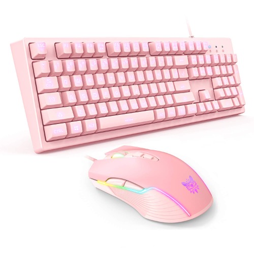 SIMGAL Pink Wired Gaming Keyboard and Mouse Combo, 3-Color LED Backlit Gaming Keyboard and RGB Mouse with 6 Adjustable DPI for PC/Laptop/Win7/Win8/Win10 - 