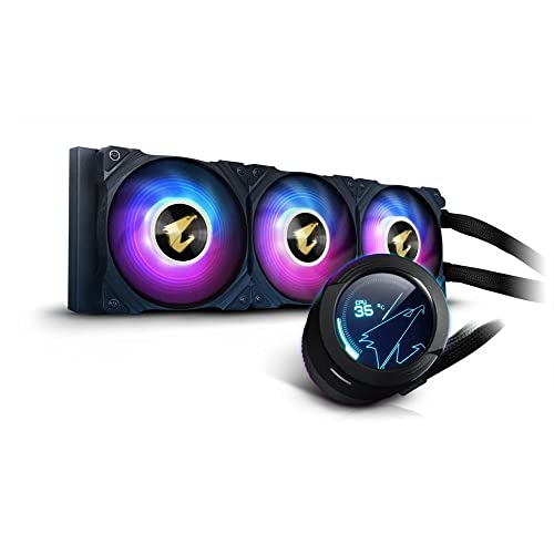 Gigabyte AORUS WATERFORCE X 360 AIO Liquid CPU Cooler, Rotatable Circular LCD Display with Micro SD Support, 360mm Radiator with 3X 120mm Low Noise ARGB Fans, Compatible with Intel LGA1700, 12 Volts