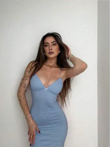 blue long tight dress