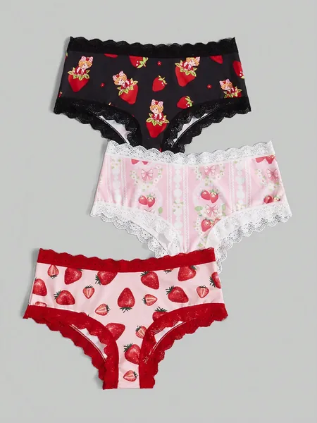 3pcs/Set Strawberry Triangle Underwear Set