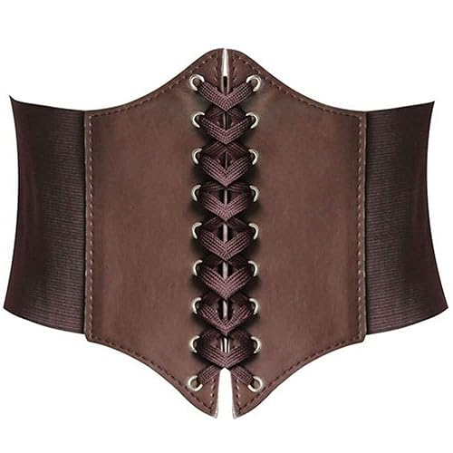 HANERDUN Lace-up Waspie Corset Belts for Women Elastic Waist Belt Tied Retro Wide Belt - A-brown - Small
