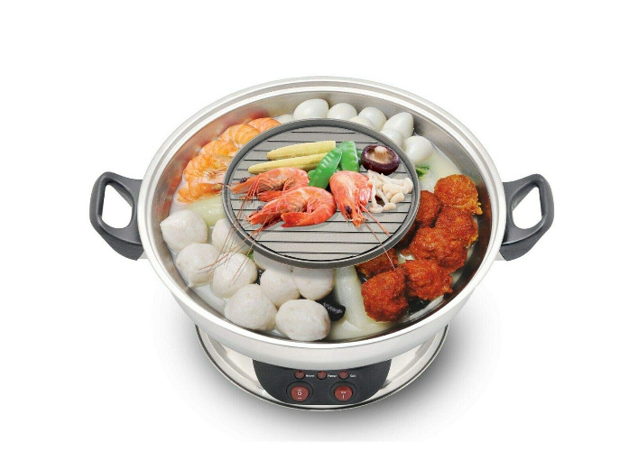 2in1 Electric Hotpot with BBQ Grill by Galaxy Tiger SET-400A - Stainless Steel Shabu Shabu Steamboat and BBQ Grill Combined in one hot Pot - Perfect for Family Gatherings, Parties and Events