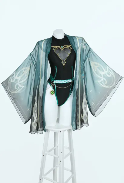 Alhaitham Derivative One-Piece Swimsuit Halter Swimwear Tummy Control Bathing Suit with Haori Cover-up