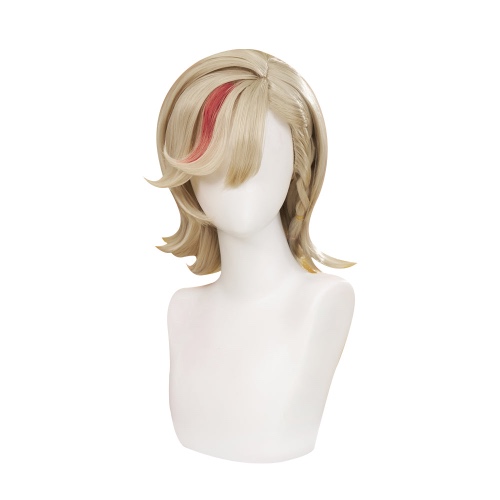 【Ready For Ship】DokiDoki Game Genshin Impact Cosplay Fontaine Lyney Wig Short Silver Red Highlight/ Wefts | Modeling Color Ver.