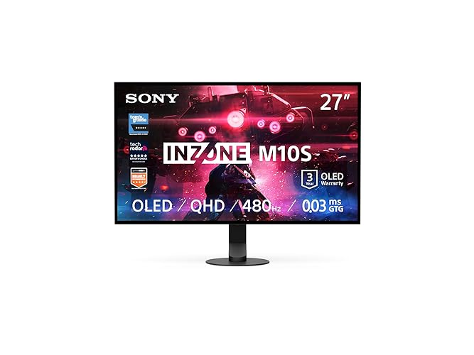 Sony INZONE M10S 27“ OLED QHD PC Gaming Monitor: 1440p, 480Hz, 0.03ms GTG, DCI-P3 98.5%, G-Sync, Adaptive Sync, VRR, Co-entwickeltes Modell mit Fnatic, 1300 nits, DisplayPort 2.1-2 x HDMI 2.1- PC, PS5 - M10S (OLED)
