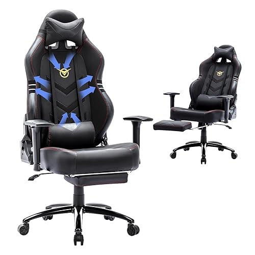 COLAMY Gaming Stuhl mit Fußstütze 350lbs-Computer Gamer PC Stuhl, Ergonomisch Hohe Rückenlehne mit Breitem Sitz, Verstellbare Rückenlehne, 3D Armlehnen, Kopfstütze und Lordosenstütze, Schwarz - Schwarz - Modern