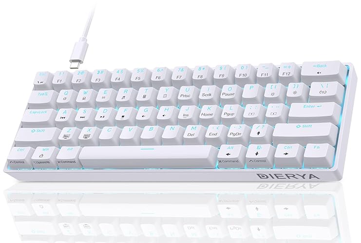 Dierya DK61se Gaming Tastatur,60% Prozent Mechanische Tastatur mit Blue Clicky Switch,Ultra-Compact Mini 61 Tasten Anti-Ghosting,Typ-C-Datenkabel,US Layout für PC Windows Gamer Typist,Weiß - Blue switch - Weiß