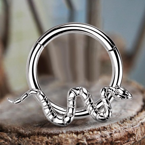 16 Gauge Snake Titanium Septum Piercing Ring - Titanium / Silver / 1.2 mm * 8 mm