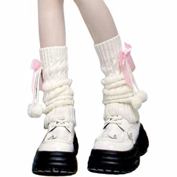 Brexiamin Long Lolita Leg Warmers for Women Harajuku Japanese Wool Cable Knit Thigh High Leg Warmers Loose Socks