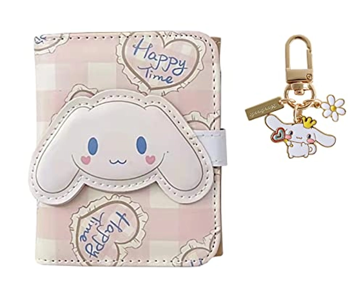 Cute Small Wallet for Girls and Women, Kawaii Dog Purse Coin Holder Card Organizer, Beige 2Pcs Set
