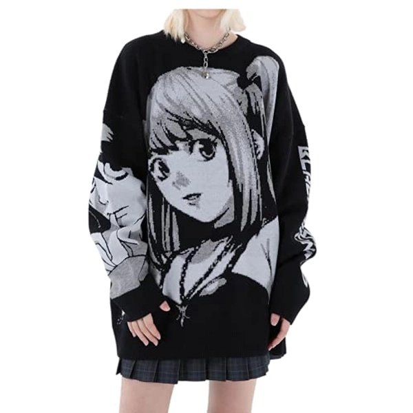 PEXIZUAN Goth Knitted Harajuku Winter Clothes Women Oversized Sweaters Long Sleeve Top Gothic Kawaii Cartoon Streetwear