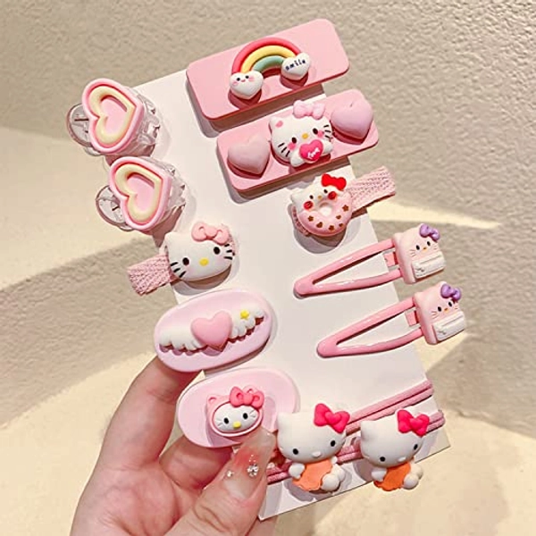 12 Pieces Kawaii Hair Clips for Girls Cartoon Girl Hair Accessories,Cute Things for Teen Girl Gifts (Pink Cat)
