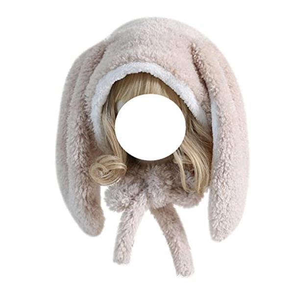 Jilneed Cute Bunny Hat Women Plush Rabbit Ear Funny Lolita Sweet Kawaii Winter Fluffy Fleece Warm Hat Cap Cosplay Accessory