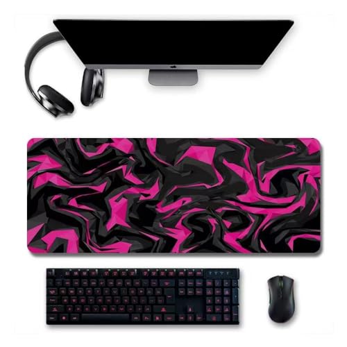 Extended Mouse Pad, Gaming Mouse Pad, Large Big Computer Keyboard Mouse Mat Desk Pad with Non-Slip Rubber Base and Stitched Edge for Home Office Gaming Work (Black & Pink, 80 * 30 cm) - Black & Pink - 80 * 30 cm